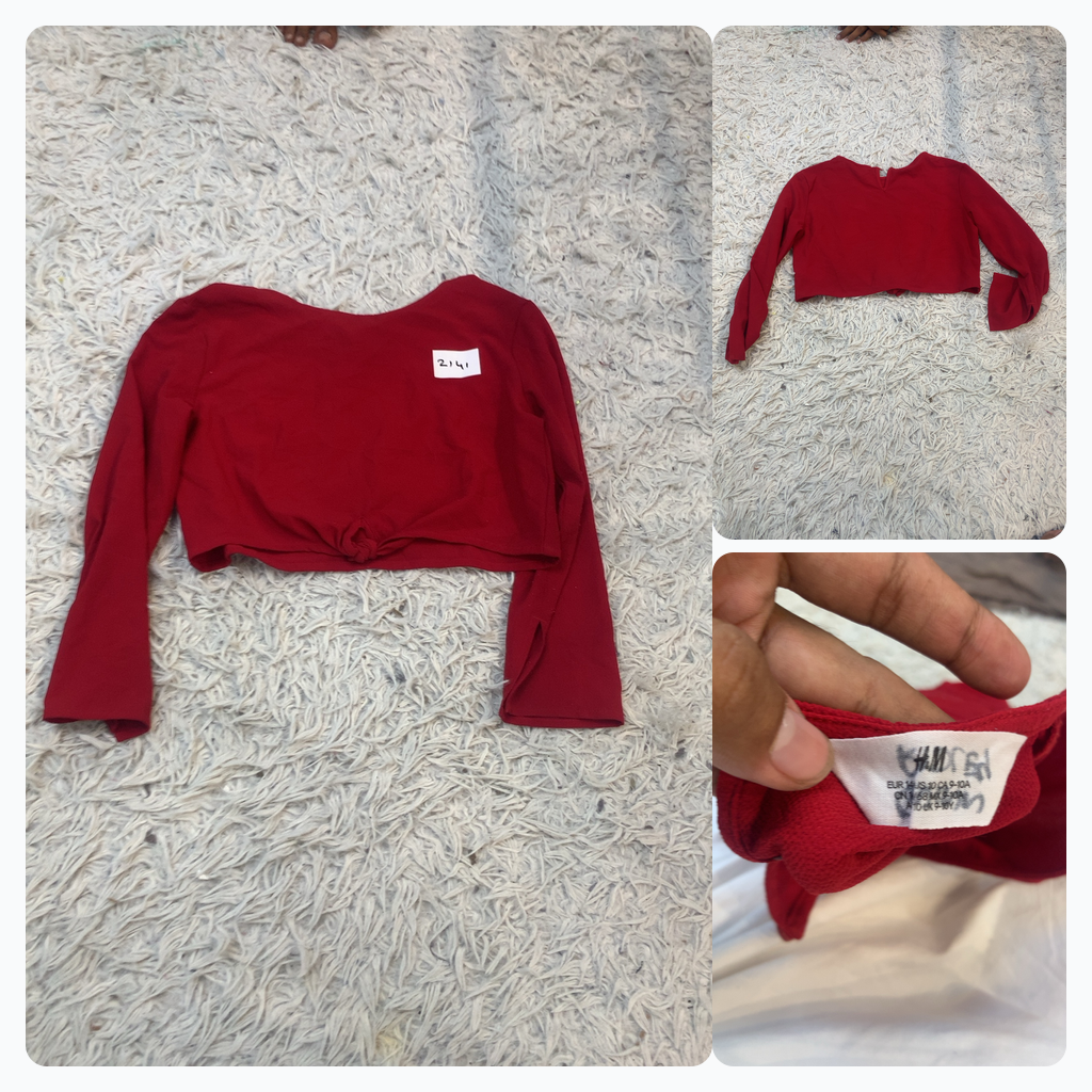 Red Long Sleeve Cropped Top