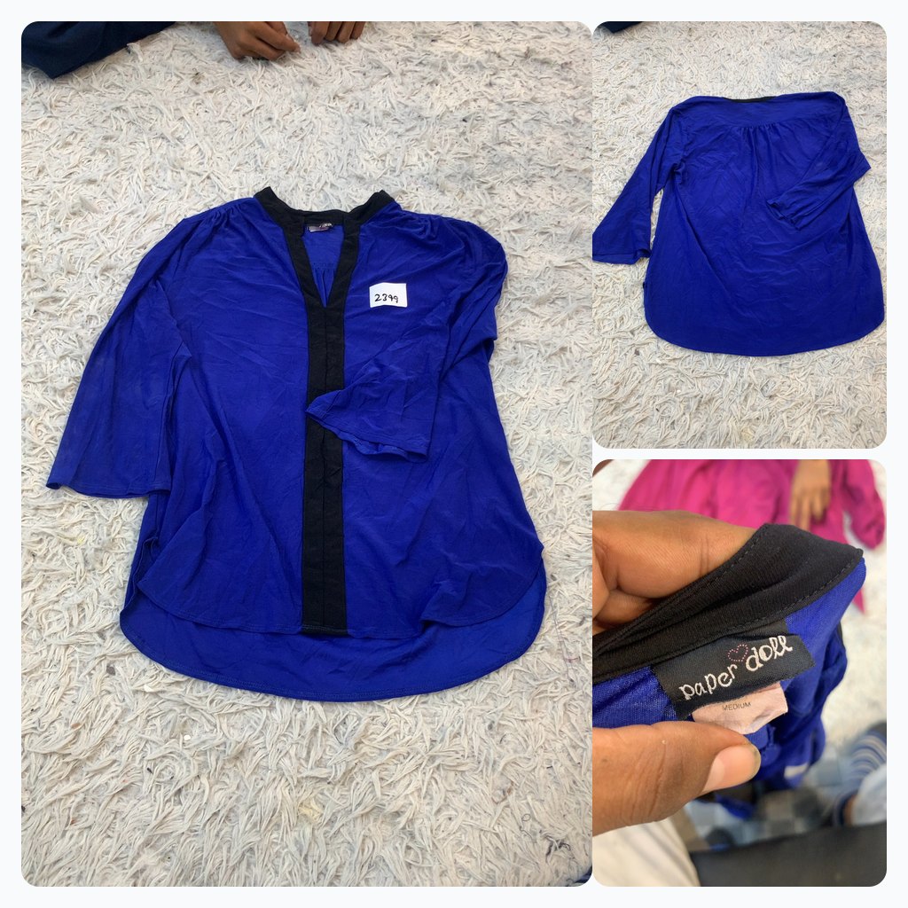 Blue Blouse with Black Trim