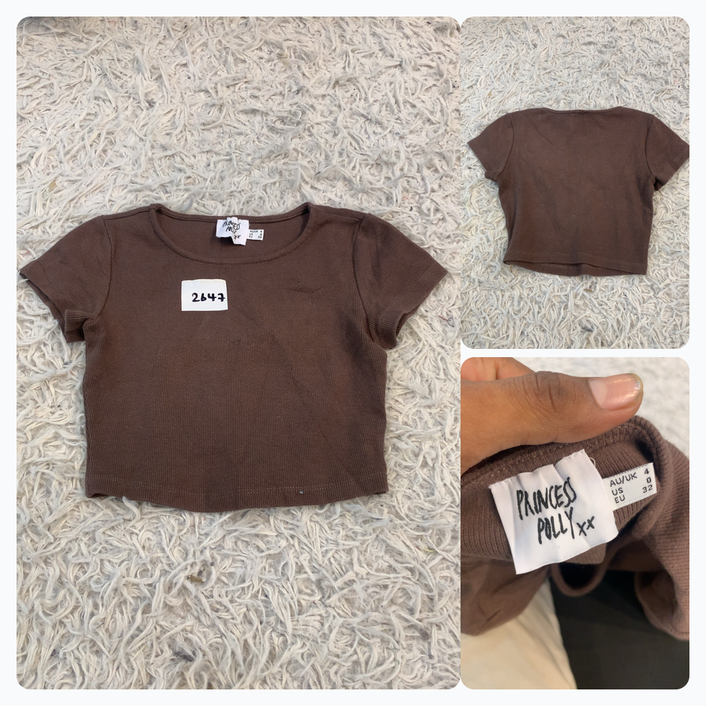 Princess Polly Brown Ribbed Crop Top