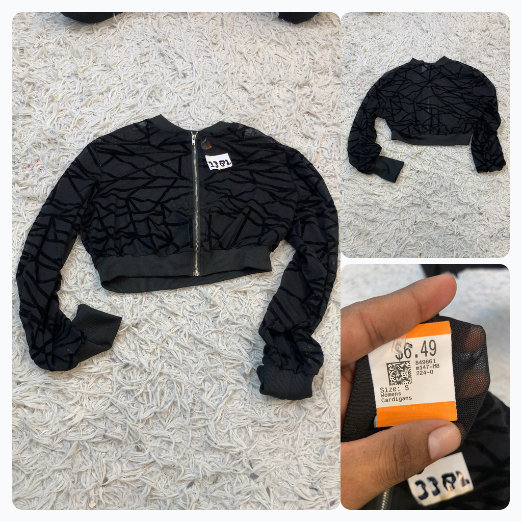 Black Velvet Patterned Cropped Bomber Jacket