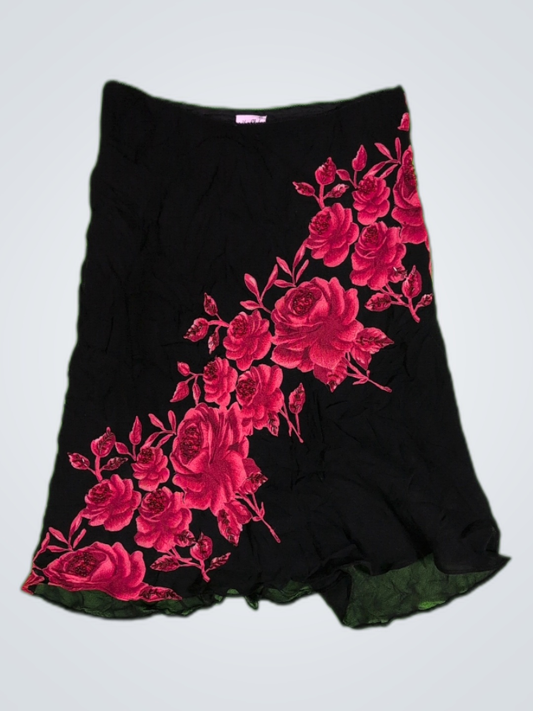 HerStyle Black Floral Embroidered Mini Skirt