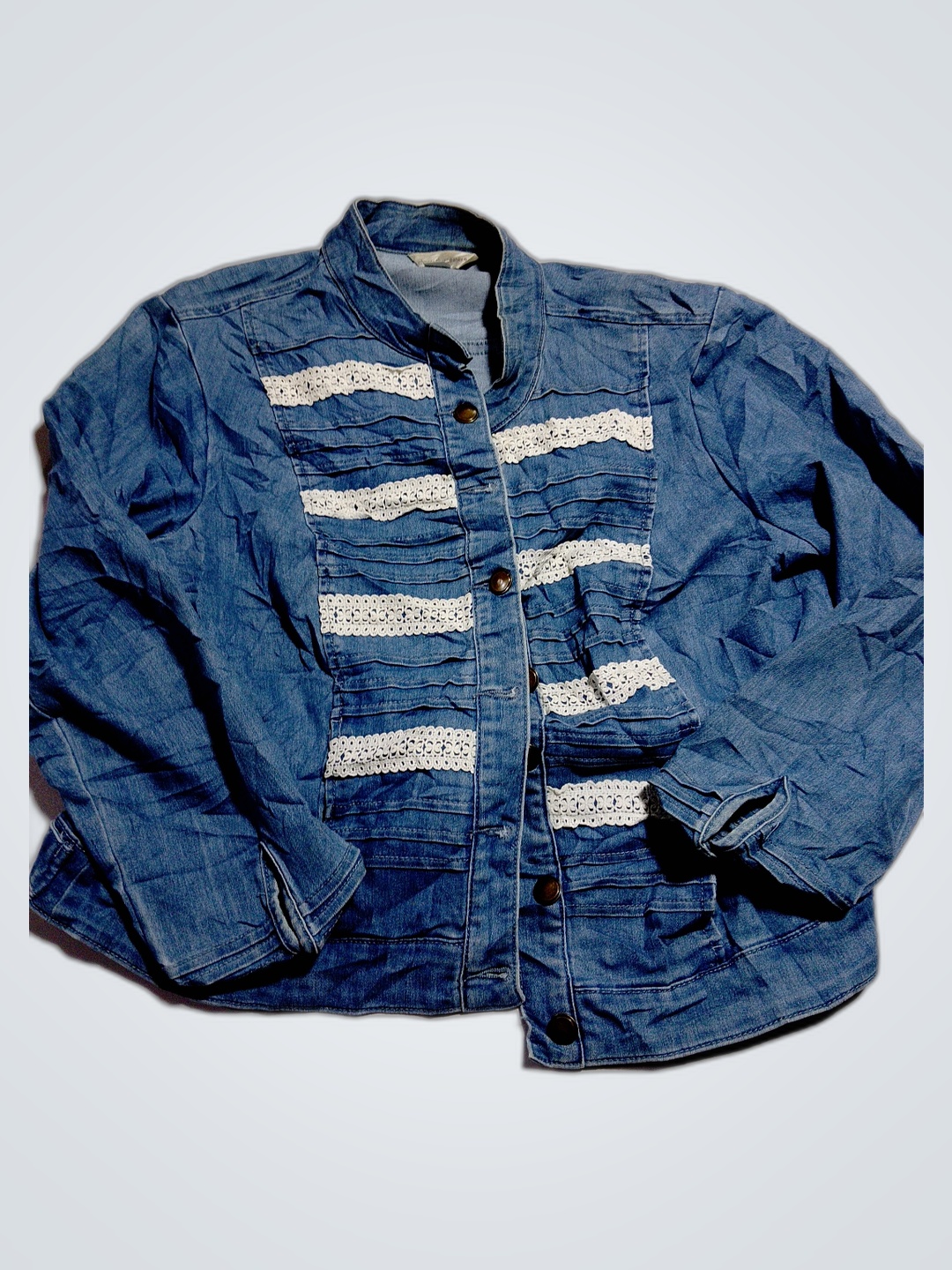 Denim Jacket with White Lace Details