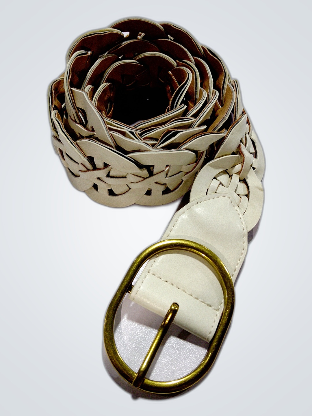 Braided Leather Belt with Gold Buckle