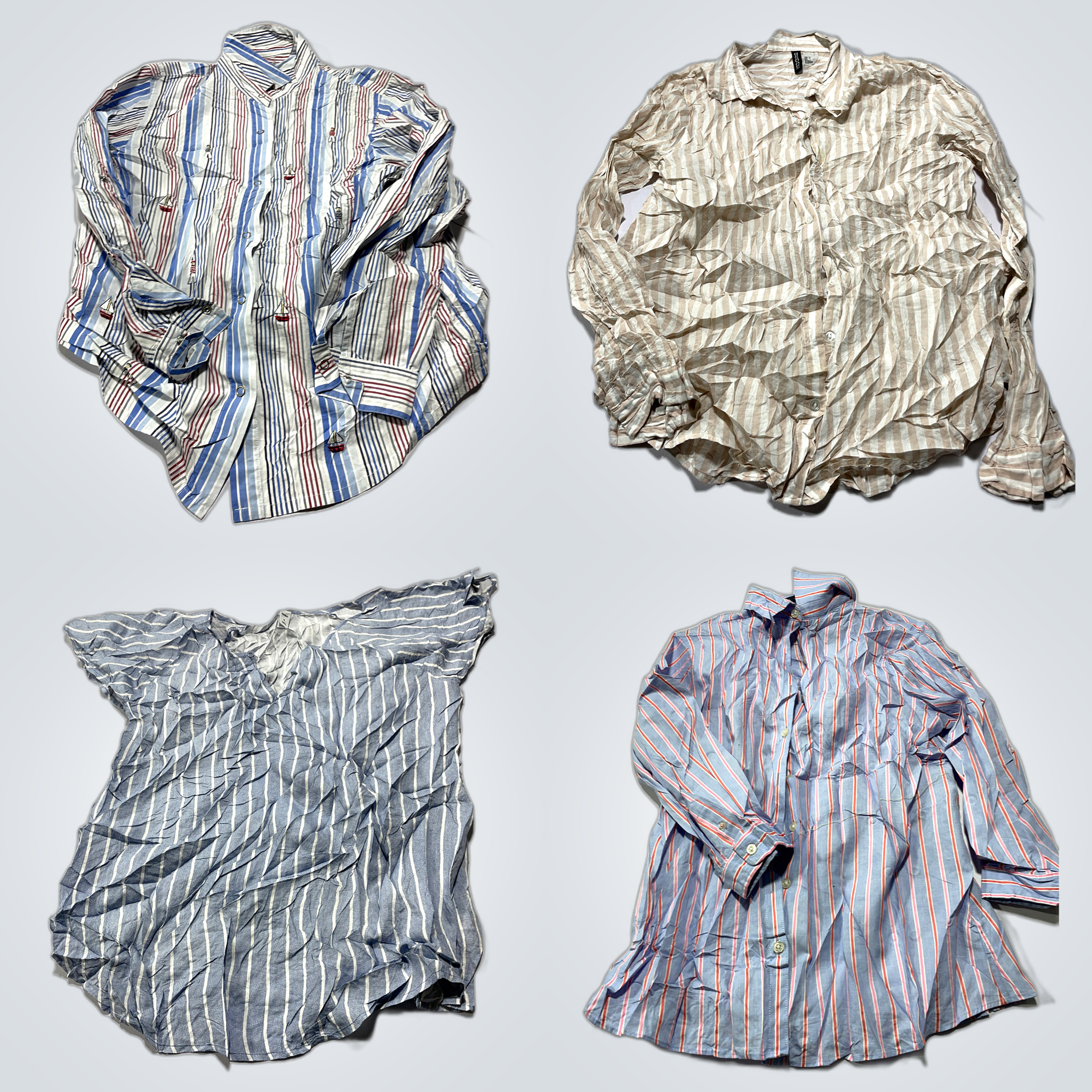 「ストリップド＆ソリッドシャツバンドル: H&M、Old Navy、Lands' Endなど」