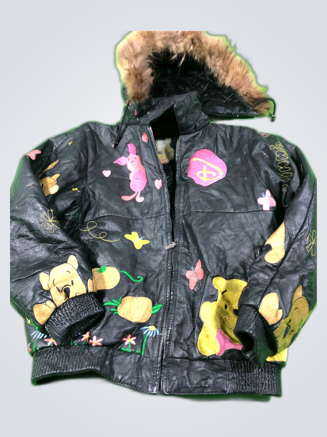Winnie the Pooh Black Leather Jacket