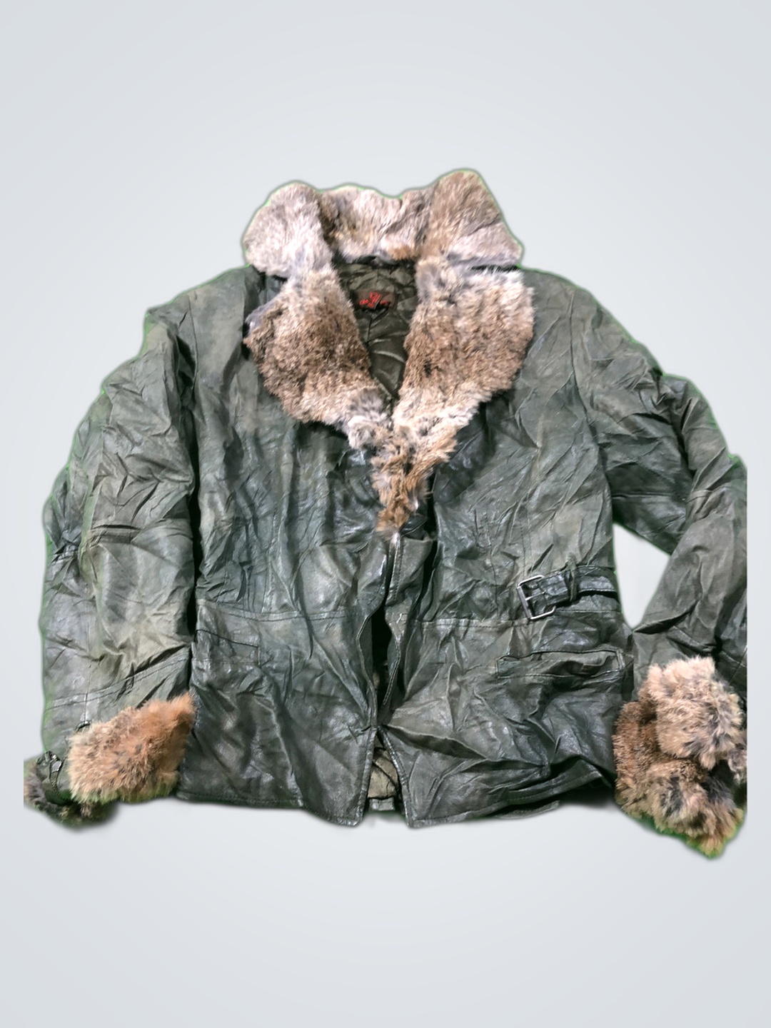 Danier Green Leather Jacket with Fur Trim