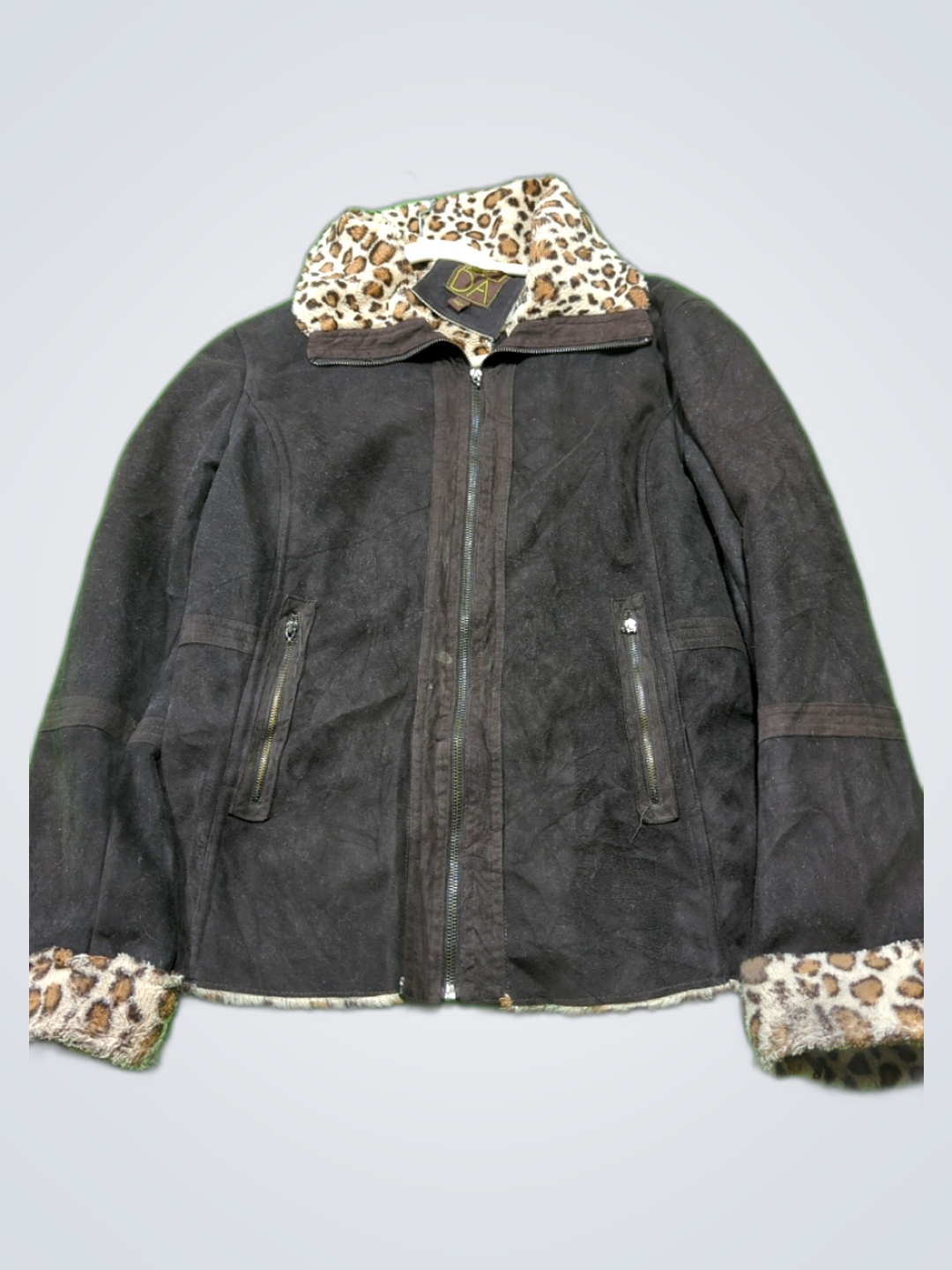 FUBU Suede Jacket with Leopard Fur Trim