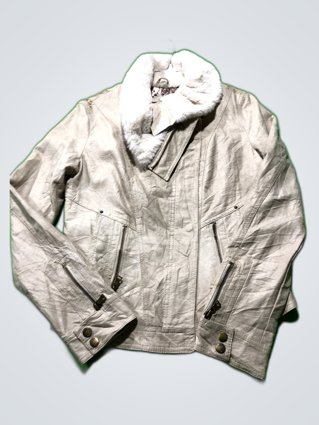 Guess Leather Jacket with Fur Collar