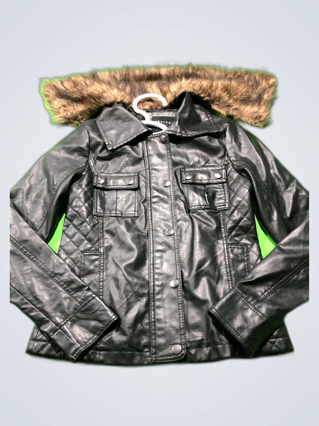 Therapy Leather Jacket with Fur Hood