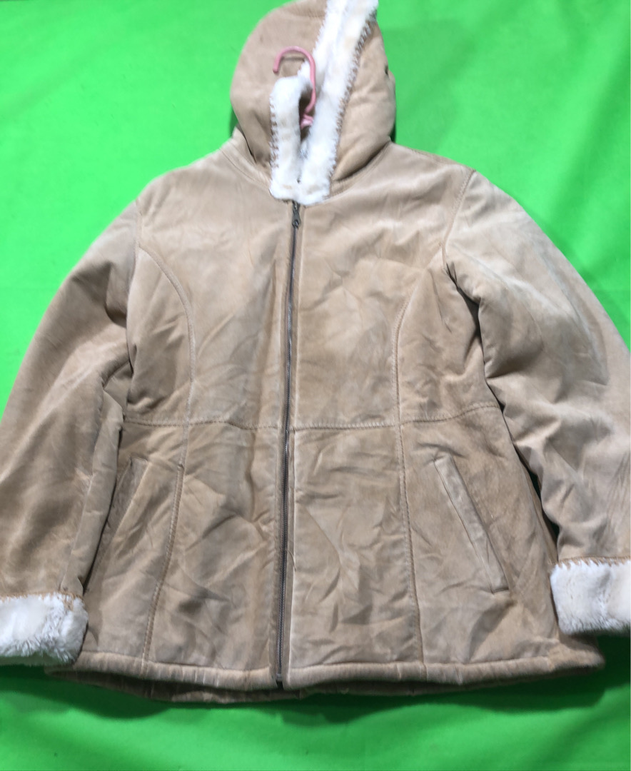 Tan Hooded Jacket with Sherpa Cuffs and Collar