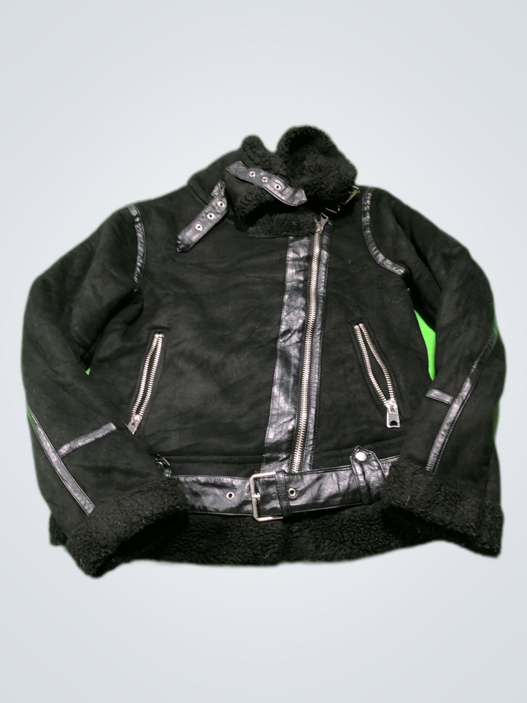 Zara Black Leather Jacket with Fur Collar