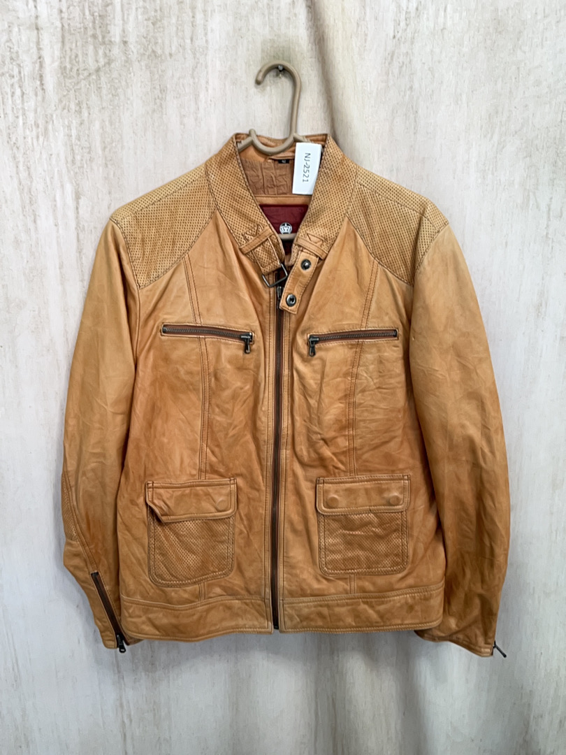 Giacca da motociclista in pelle marrone Jack & Jon..