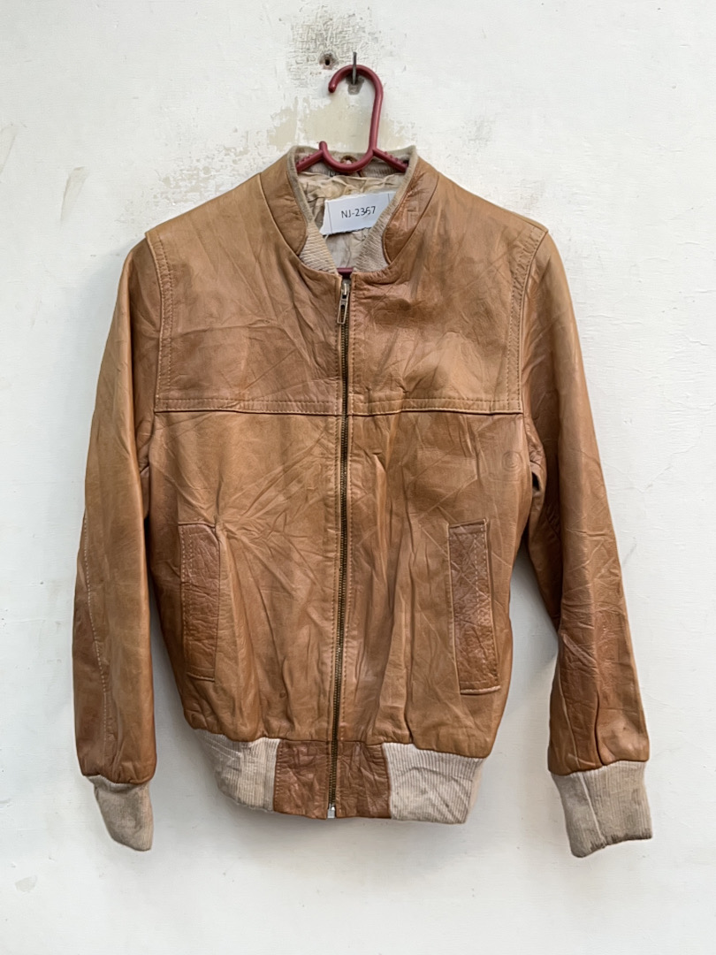 Tan Leather Bomber Jacket