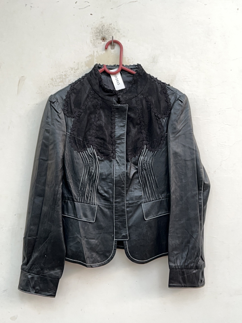 Black Lace Detail Satin Jacket