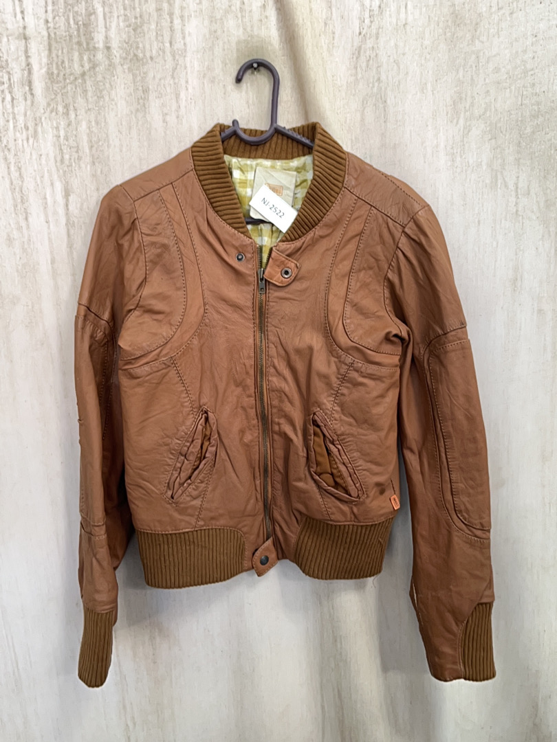 Brown Leather Bomber Jacket