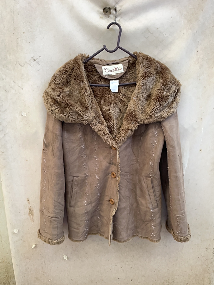 Converse Tan Suede Fur Trim Jacket