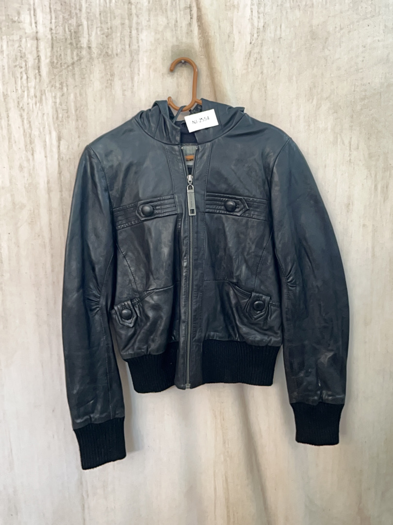 Black Leather Hooded Jacket