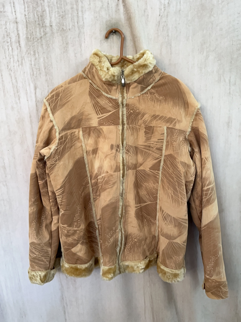 Beige Suede Jacket with Fur Collar