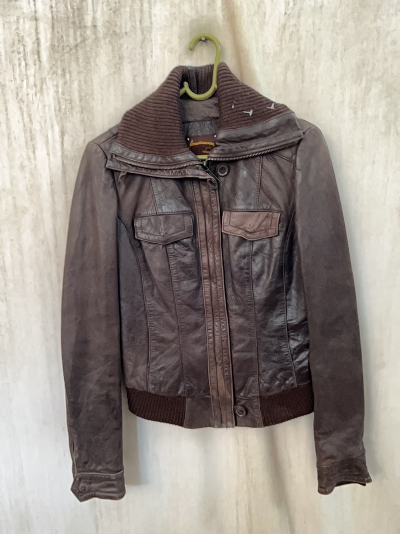 ニットカラー付きヴィンテージレザージャケット