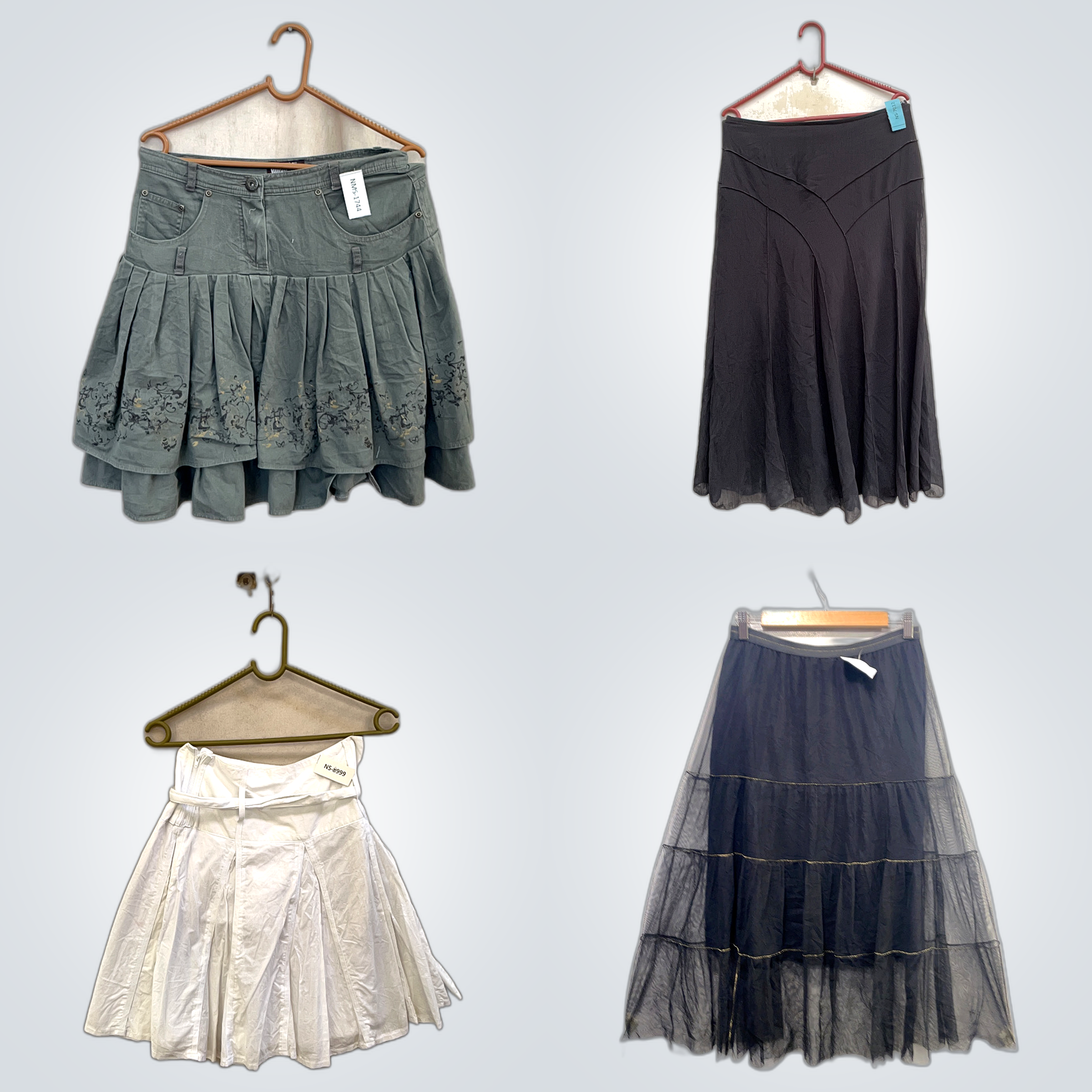 Gray Black Pleated Skirts