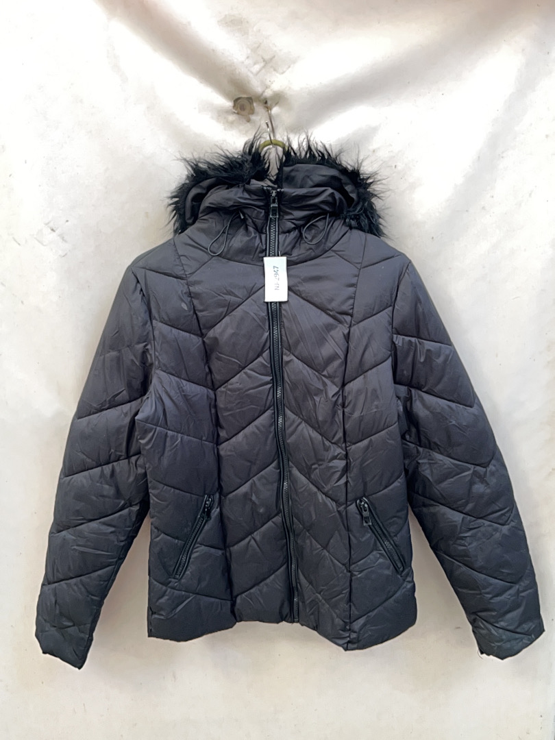 Gray Puffer Jacket with Fur Hood