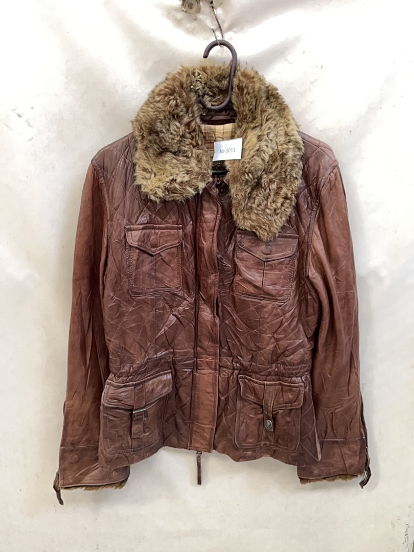 Brown Leather Jacket with Fur Collar