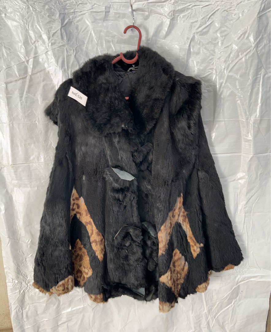 Black Fur Coat with Tan Accents