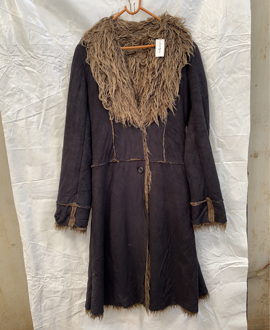 Long Dark Coat with Fur Trim