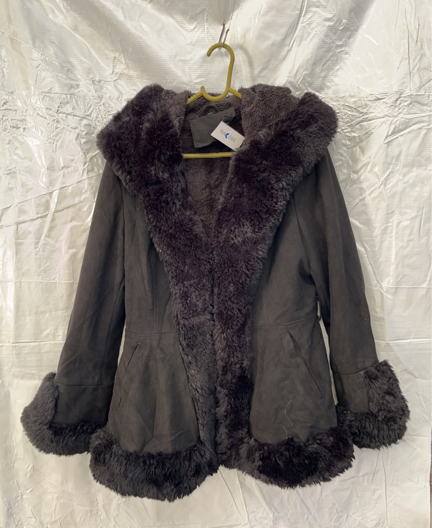 Gray Fur Trimmed Coat