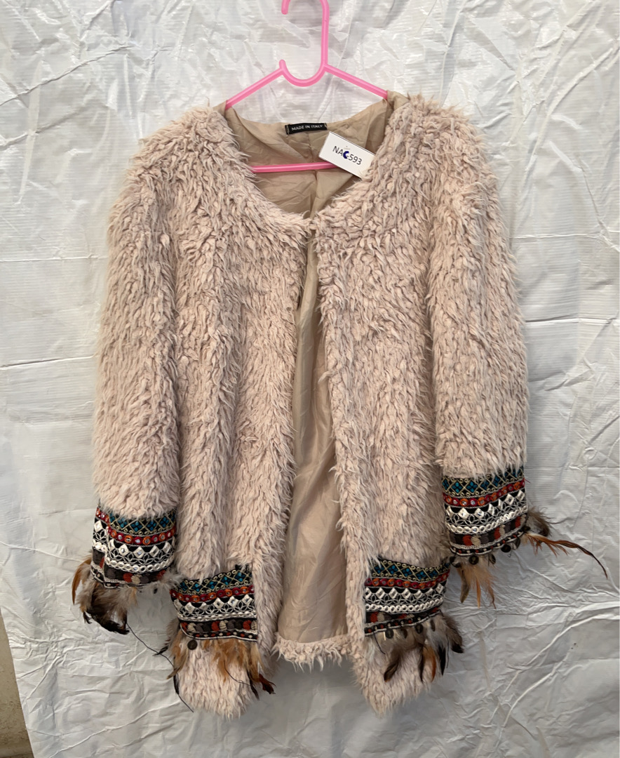 Fuzzy Jacket with Embellished Cuffs