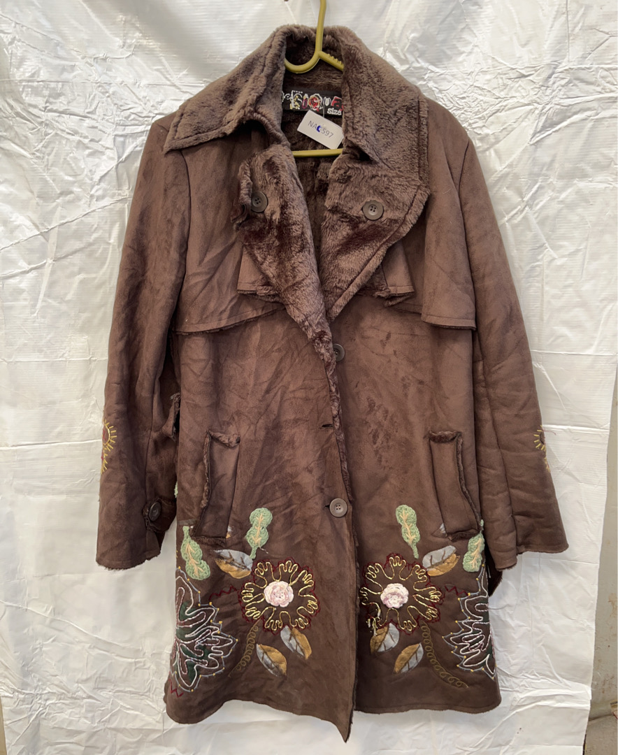 Brown Floral Embroidered Coat