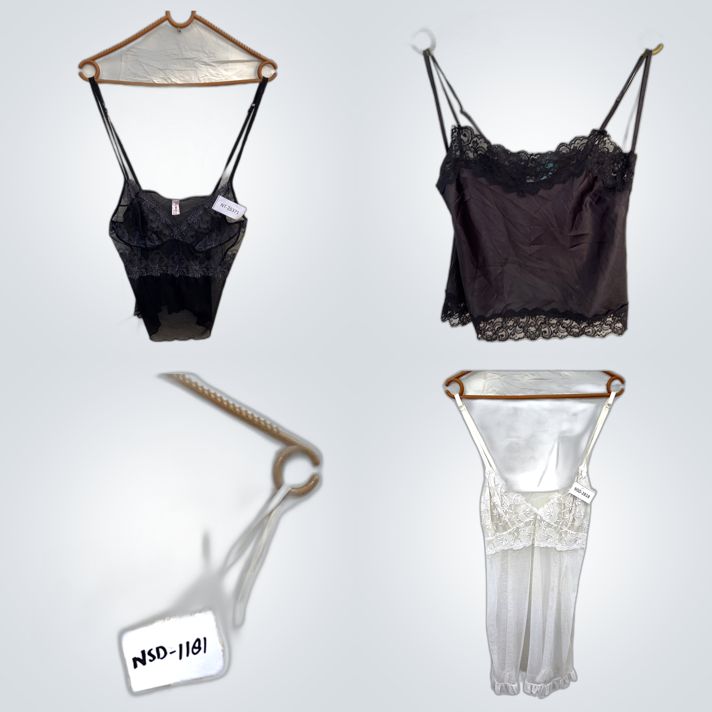 Conjunto de Camisolas de Renda 8 peças Preto Branc..