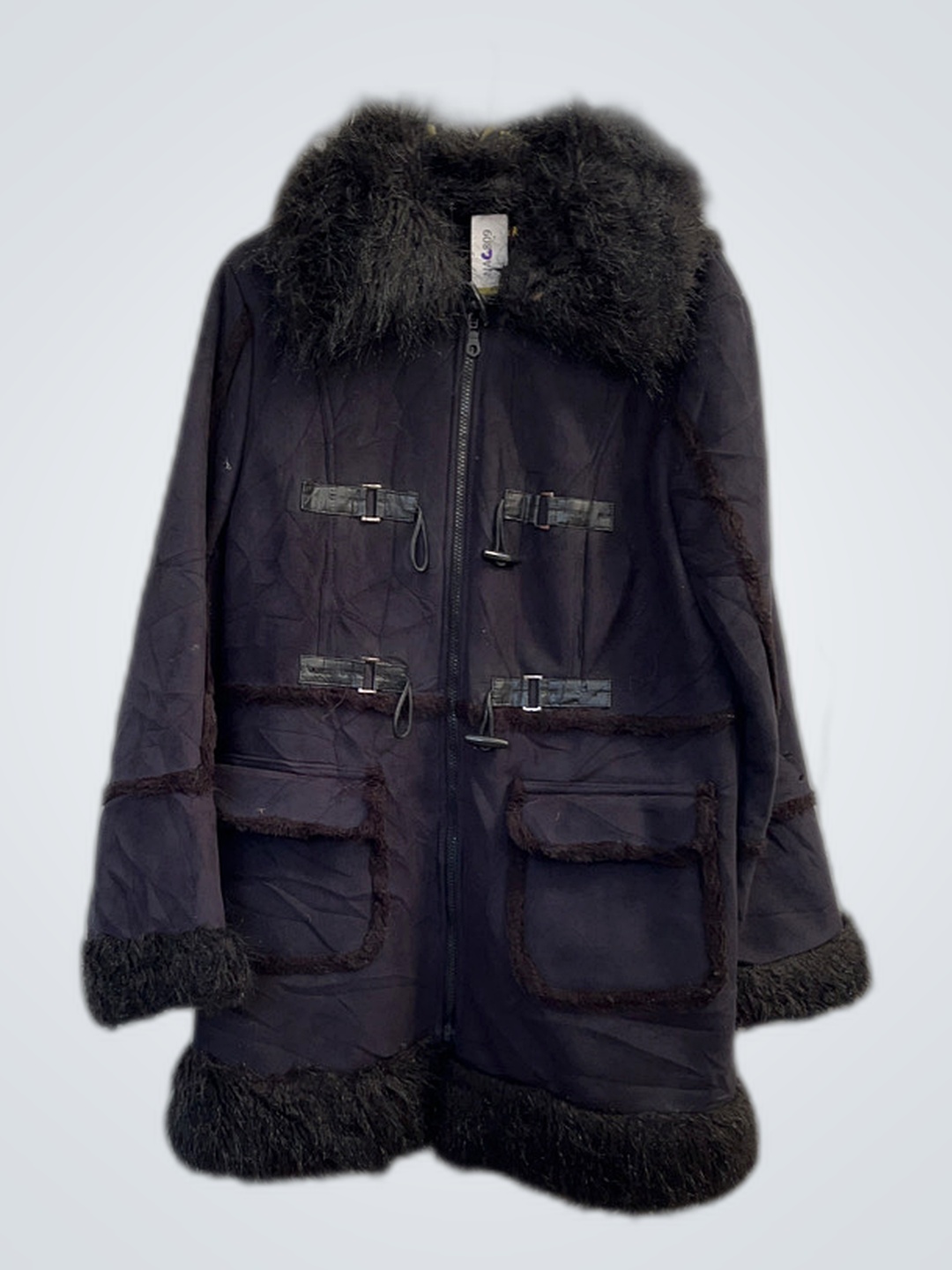 Fur-Trimmed Black Coat