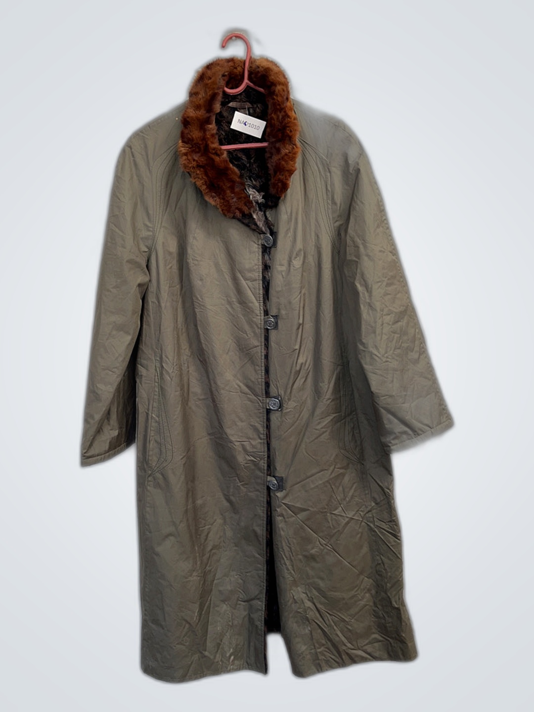 Olive Green Coat with Fur Collar