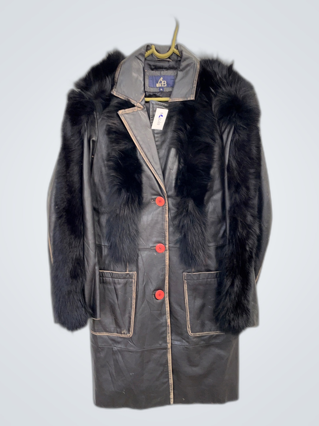 Black Leather Coat with Fur Trim
