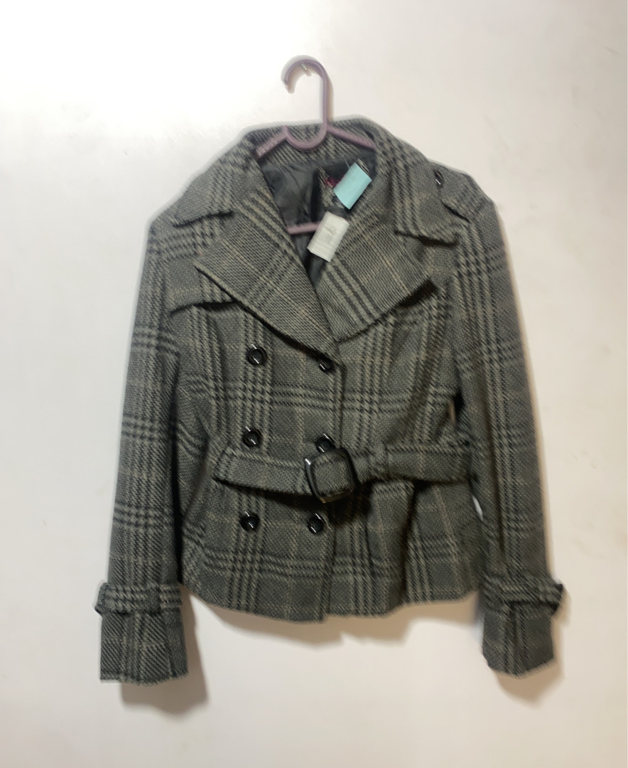 Gray Plaid Pea Coat