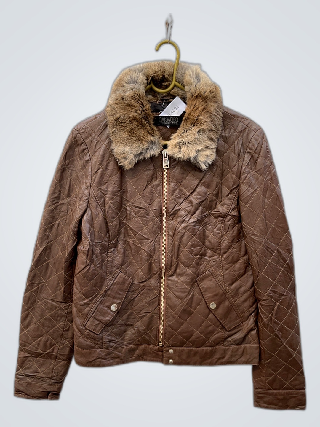 Oakwood Quilted Leather Jacket with Fur Collar