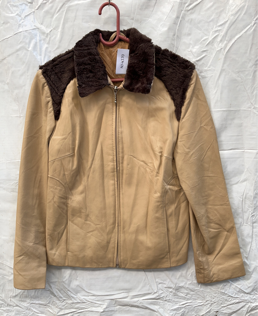 Tan Leather Jacket with Brown Fur Collar