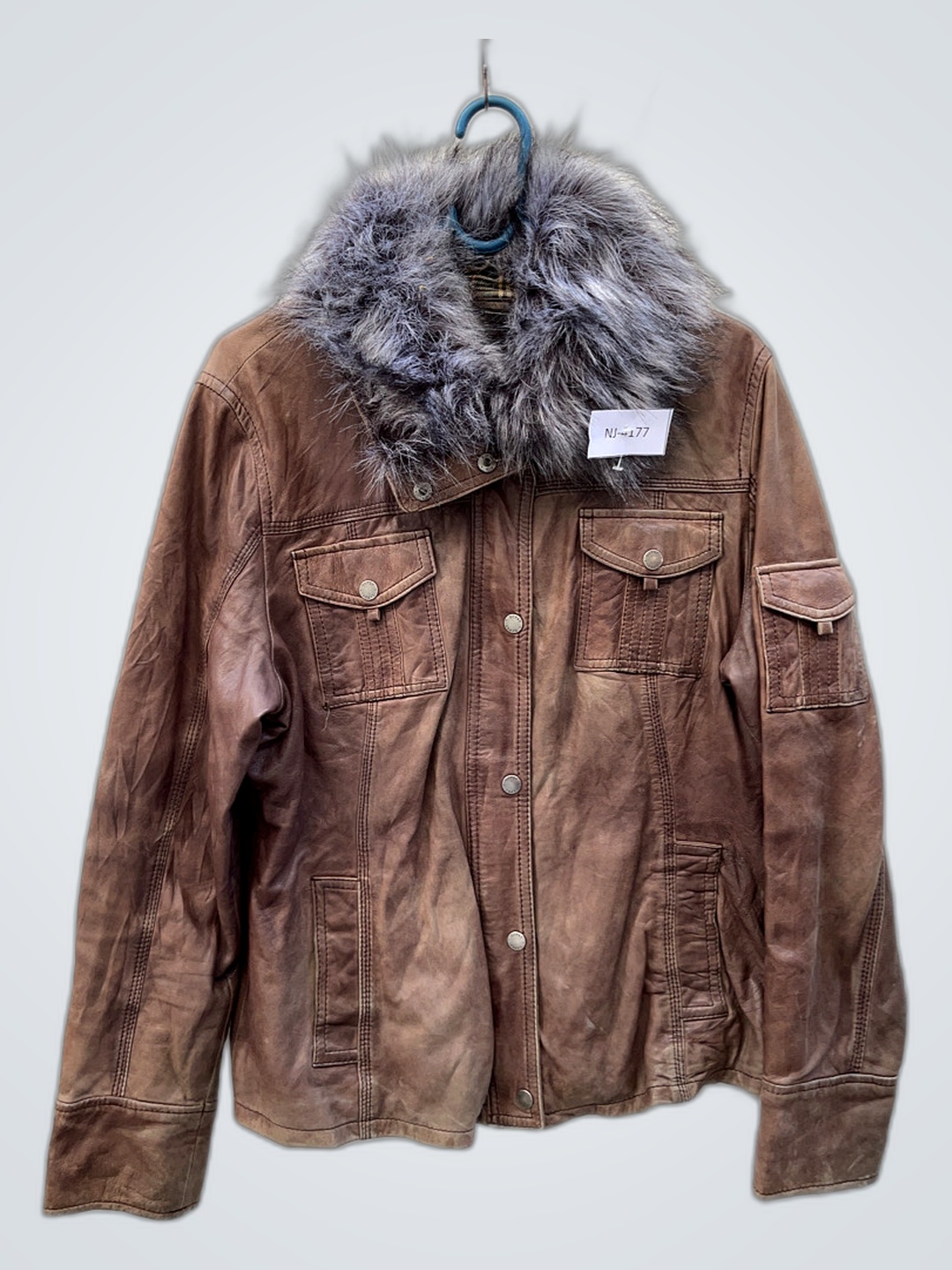Brown Leather Jacket with Fur Collar
