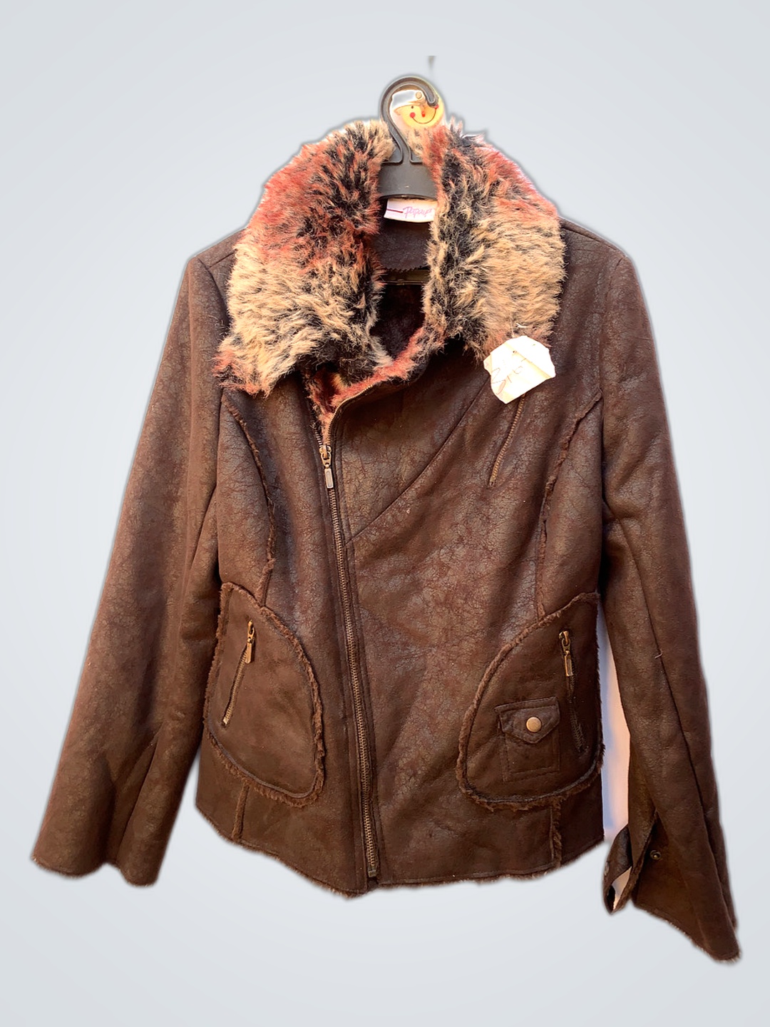 Papaya Faux Fur Leather Jacket