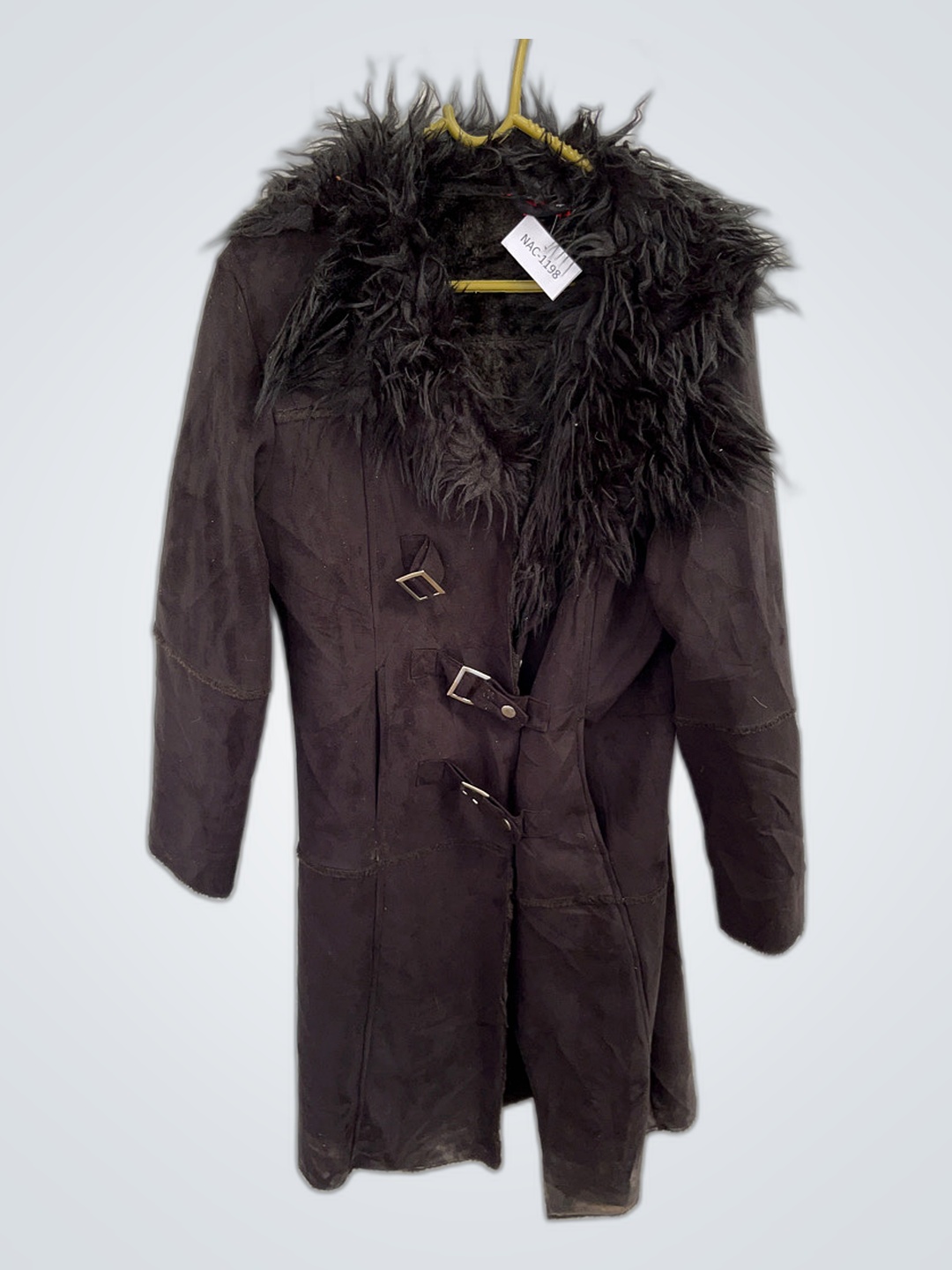 Black Suede Fur Collar Coat