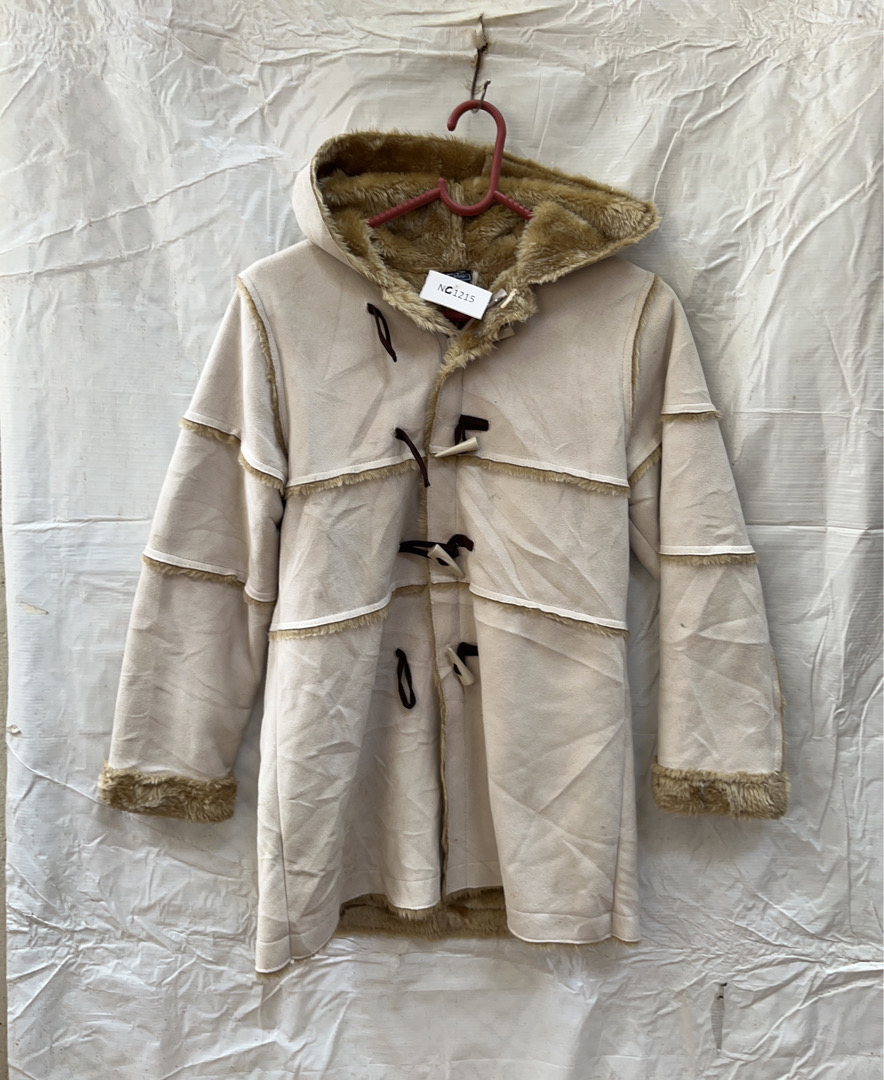 Fur-lined beige coat