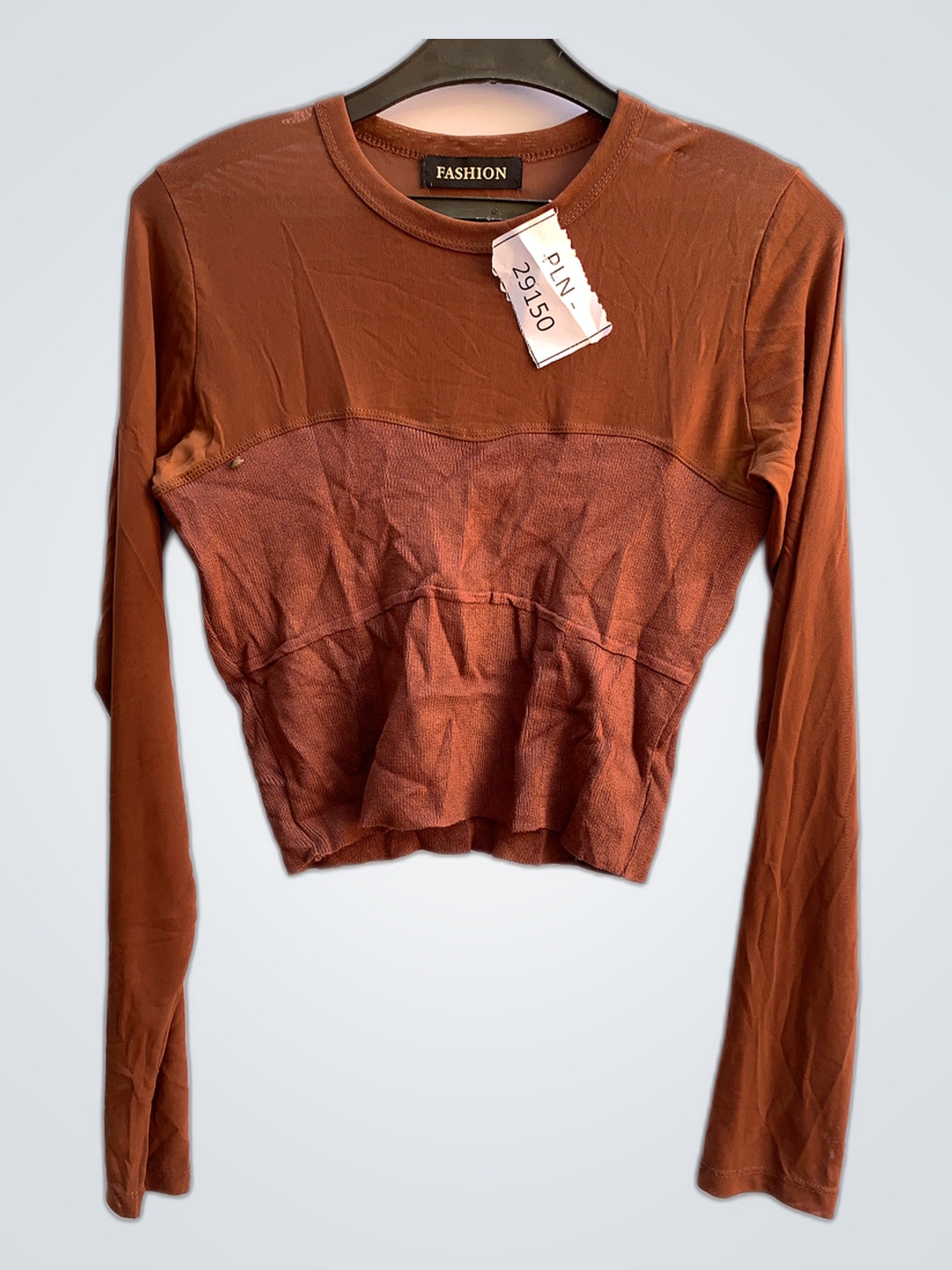 ブラウン クロップド ロングスリーブ トップ