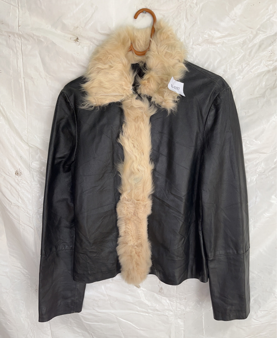 Black Leather Jacket with Fur Trim