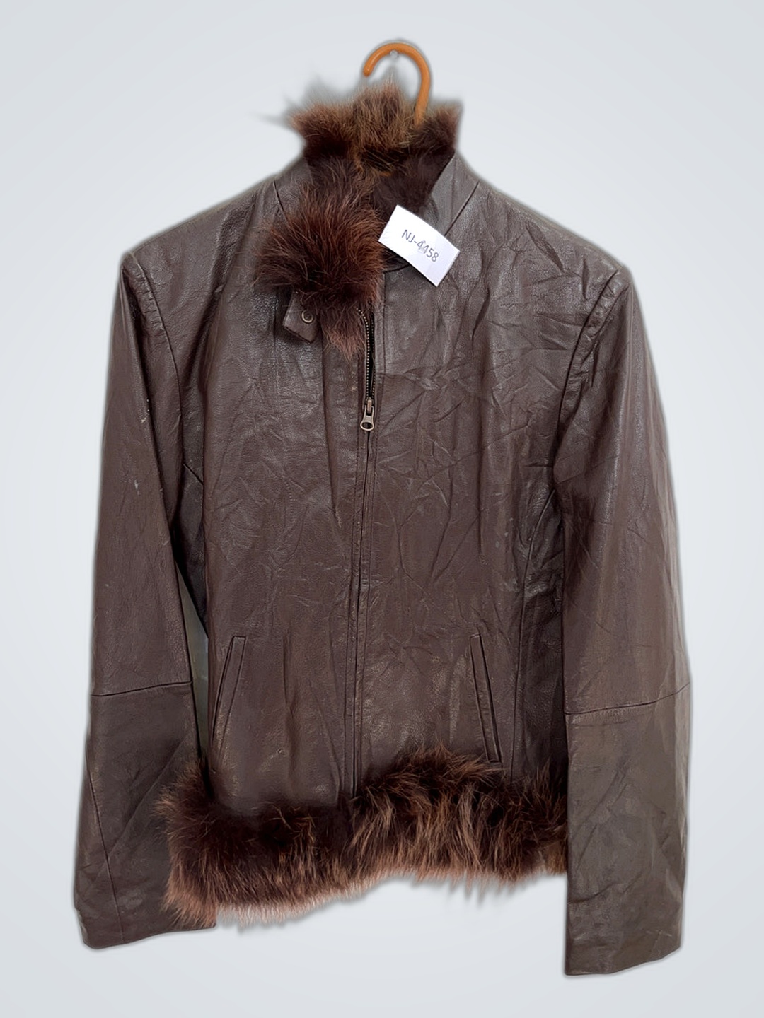Brown Leather Jacket with Fur Trim