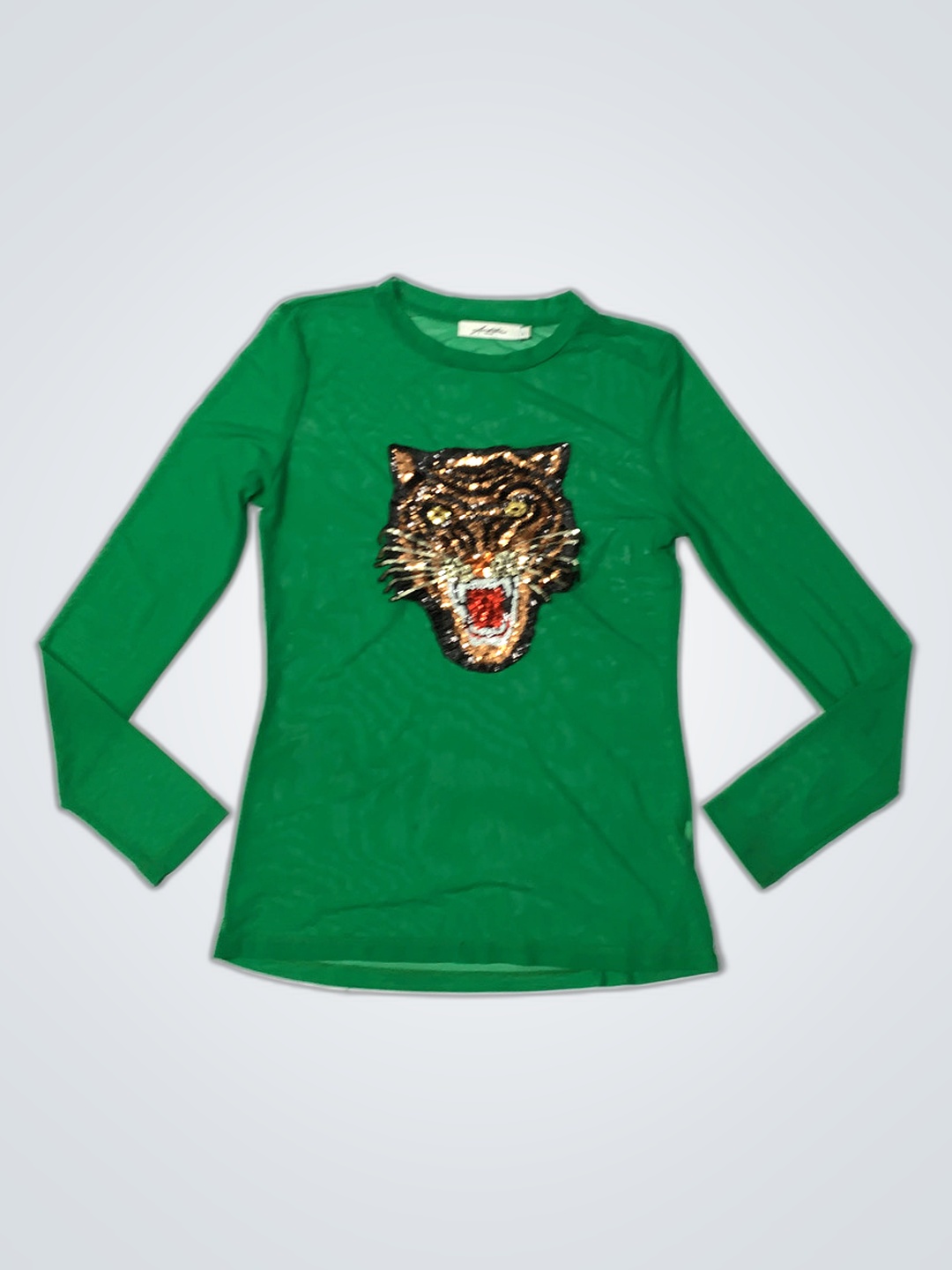 Green Long-Sleeve Sequined Panther Shirt
