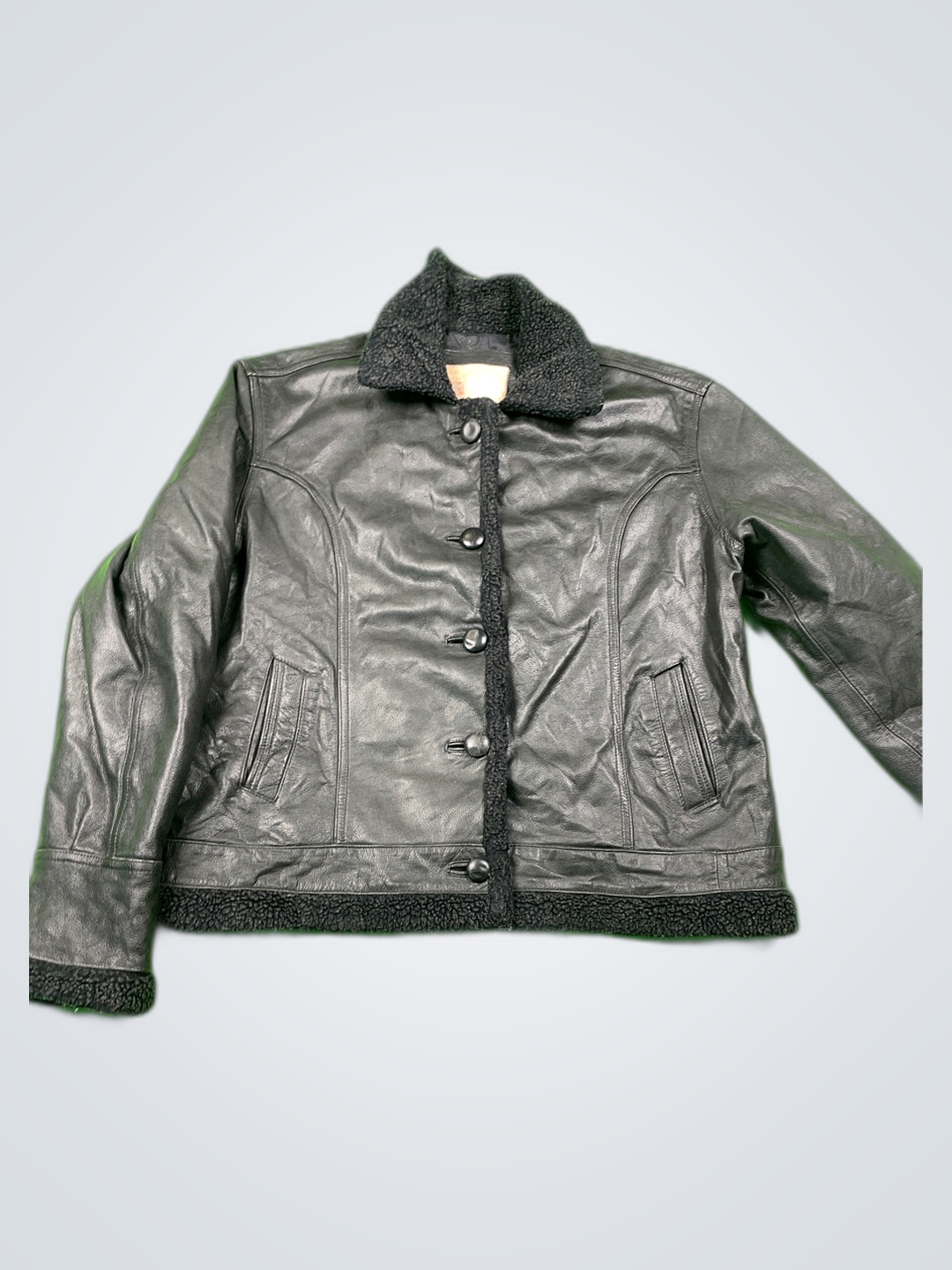 Unbranded Leather Jacket with Fur Trim