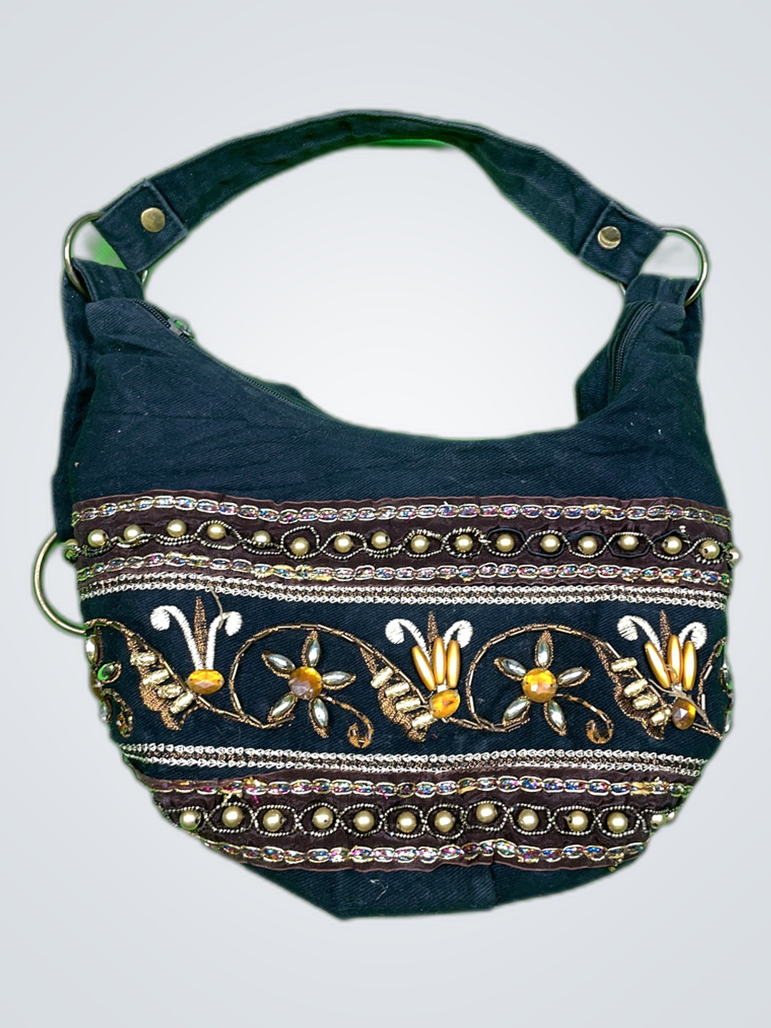 Black Embroidered Shoulder Bag