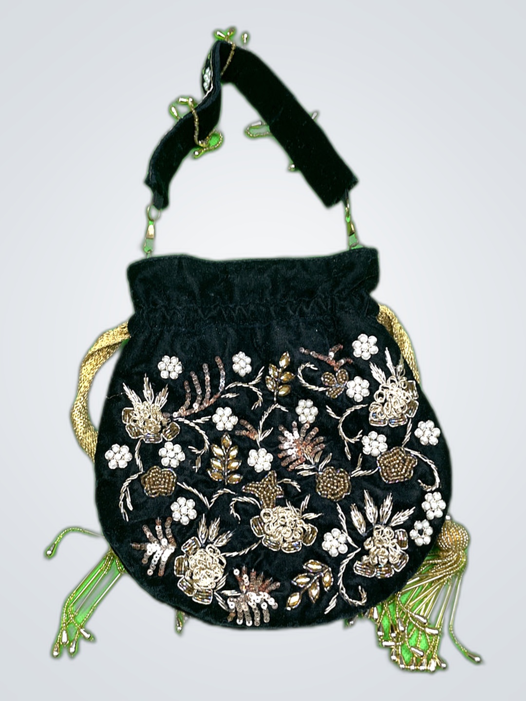 Borsa in velluto ricamato nero