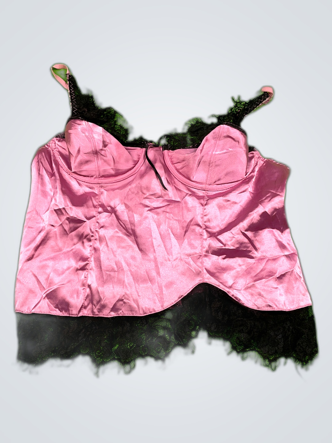 「ソフィー ピンク サテン レース バスティエ トップ」